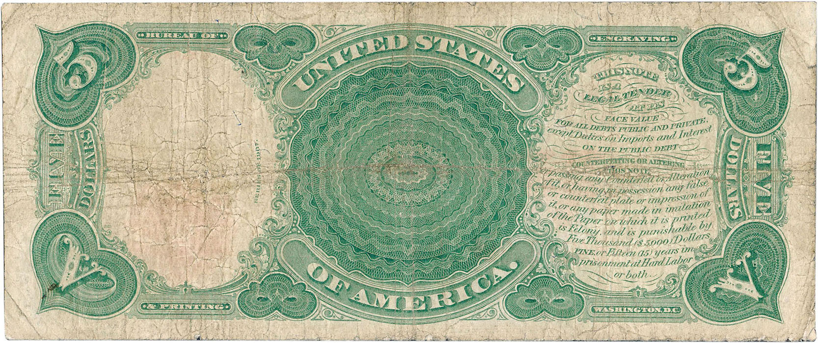 USA. 5 dolarów 1907 Legal Tender, Large size, seria K